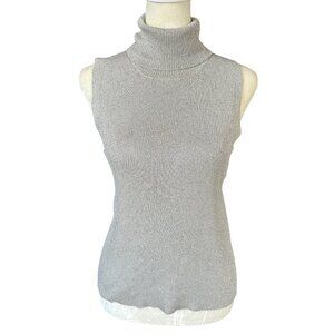 Petite Sophisticate gray silver metallic sleeveless collared silk tank top small
